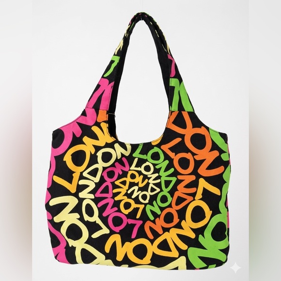 Robin Ruth Handbags - Robin Ruth Colorful Graffiti Print Shoulder Bag Tote Purse Black Multicolor